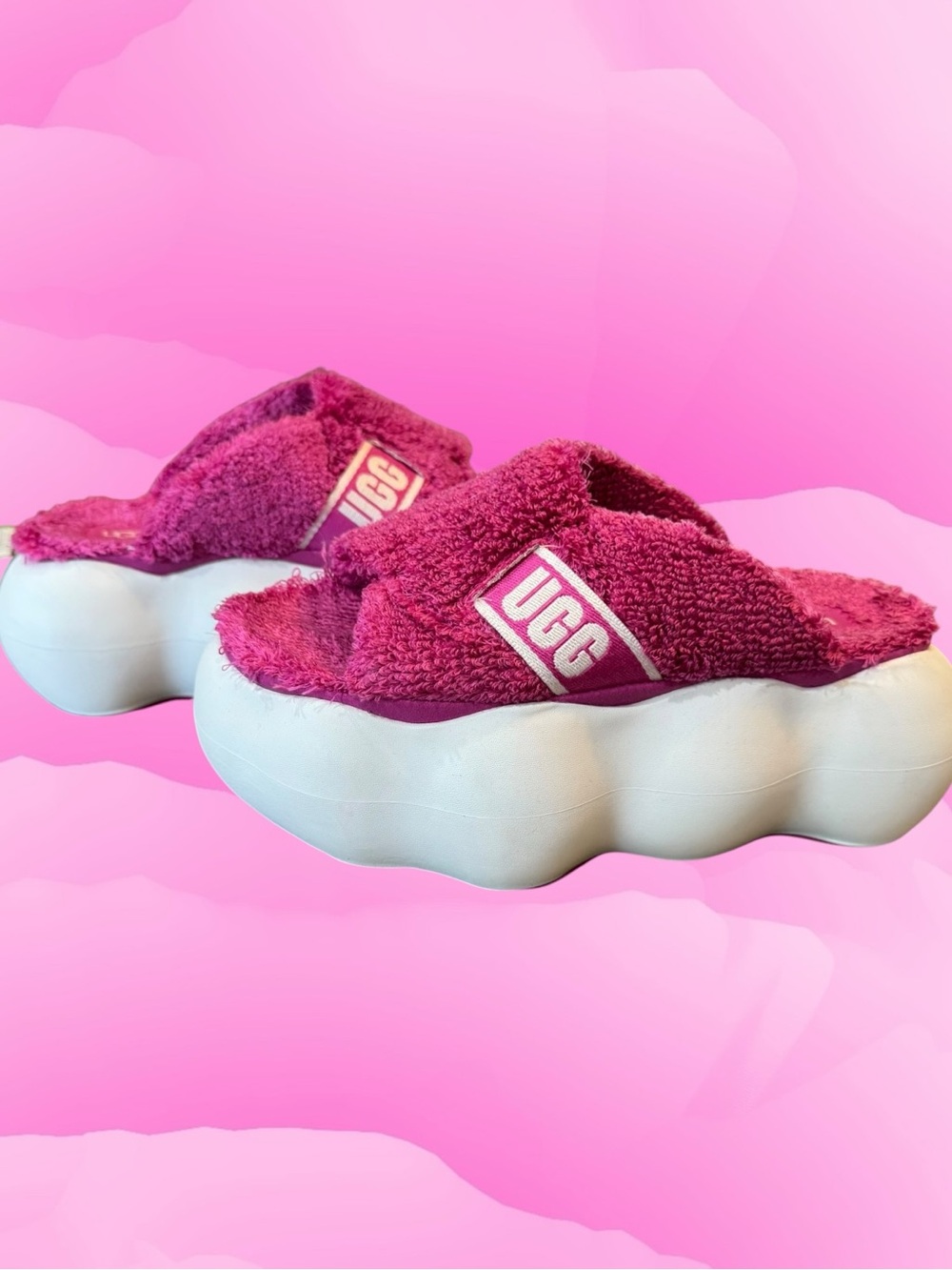 UGG Sugarcloud Slide In Dragon Fruit Pink Terry With 3" Platform 🌺 Sandals Sz 8 - Picture 6 of 16